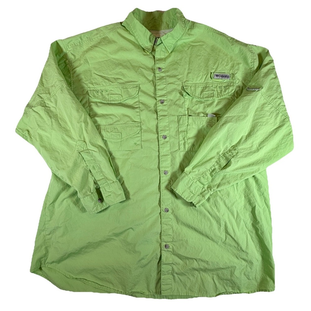 Columbia Button Down Shirt Mens 2XL Green PFG Tamiami II Long Sleeve Vented